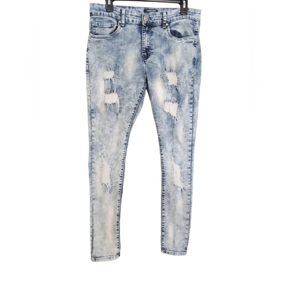 Hustle Skinny Super Stretch Distressed Denim Jeans Sz 34 - Picture 1 of 9